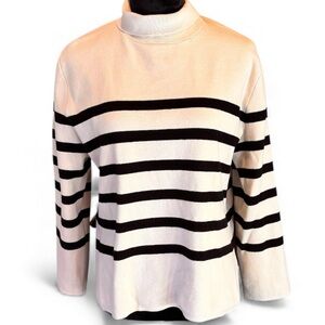 H&M Mock/Funnel Neck Striped Knit Sweater in Black and Cream, Small, Fall Winter